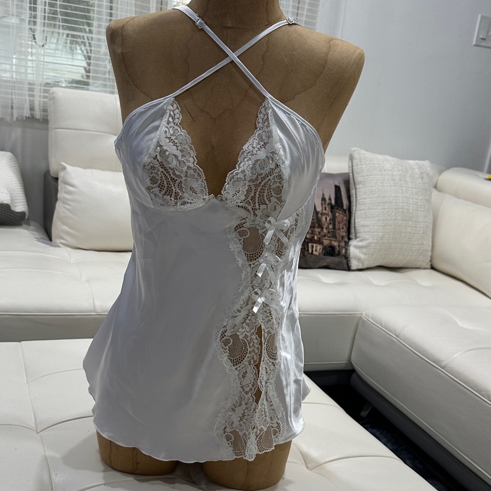 Frederick's of Hollywood White Lace Satin Chemise- Size S